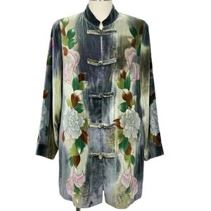 Soft Surroundings Velvet Floral Mandarin Collar Button Front Jacket Size PM - CJ